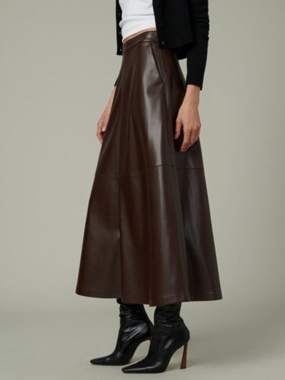 Joe's Jeans x Dani Michelle The Tavi Vegan Leather Midi Skirt - Coffee Bean - 4 - Picture 3 of 9